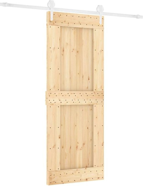 vidaXL Schiebetür aus Massivkiefer in Natur und Weiß, modern mit Holz und Stahl, Breite: 80 cm, Höhe: 210 cm - Bild 1