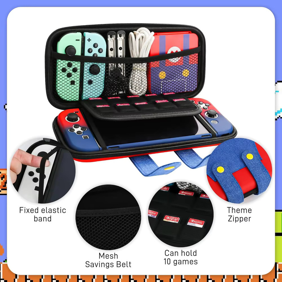 Tragbare Reisetasche für Nintendo Switch und OLED mit Mario Cover und 10 Spielhalterungen - Bild 4