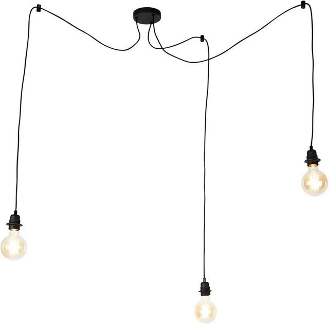 QAZQA Industrielle Hängelampe Cava Schwarz, 3-flammig, Metall mit transparentem Glas, dimmbar, E27 - Bild 1