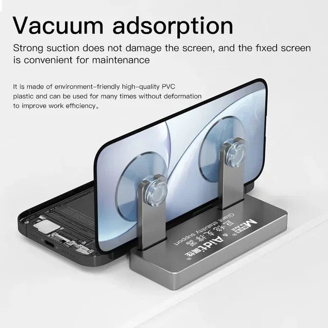 MaAnt Aidt Stabilitätsunterstützungsbildschirm mit seitlicher Klemmvorrichtung und starkem Saugnapf für iPhone-Reparaturen, Silber - Bild 1