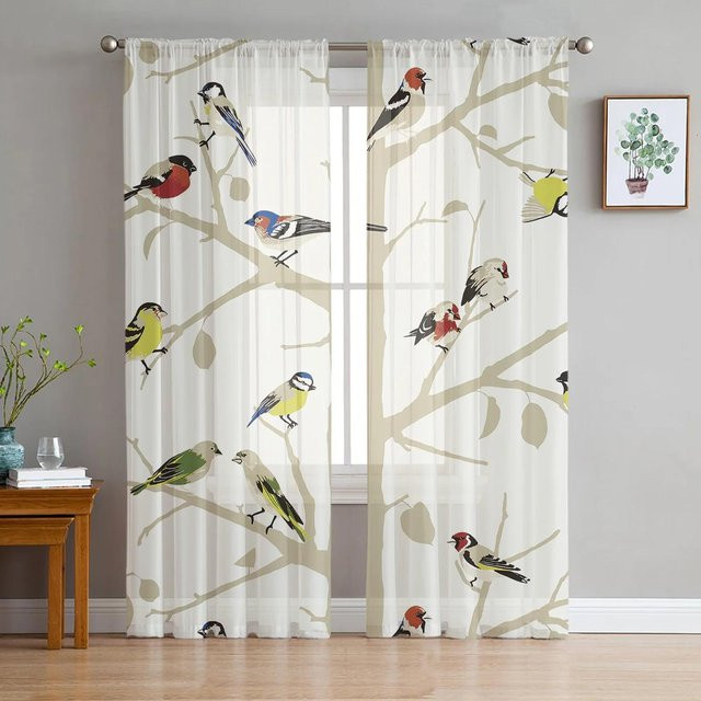 Transparentes Voile-Dekorationsvorhang von Yiran Furniture mit floralem Pflanzenmuster und grünen Blättern, Breite: 135 cm, Höhe: 115 cm - Bild 1