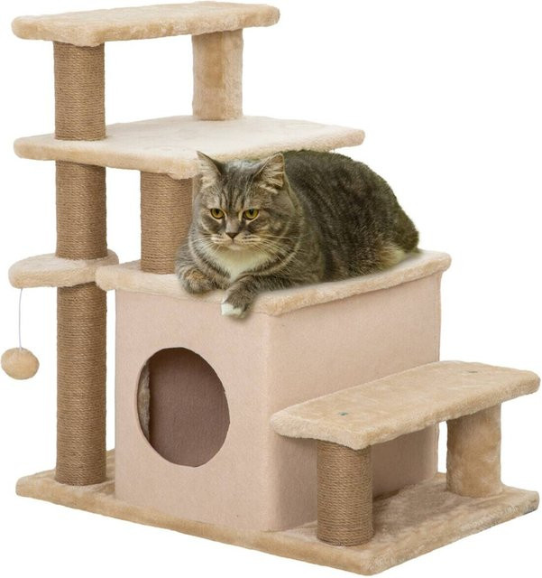 PawHut Katzentreppe mit integrierter Schlafhöhle und Spielzeug in Beige, B/H/L: 40 x 66 x 40 cm - Bild 1