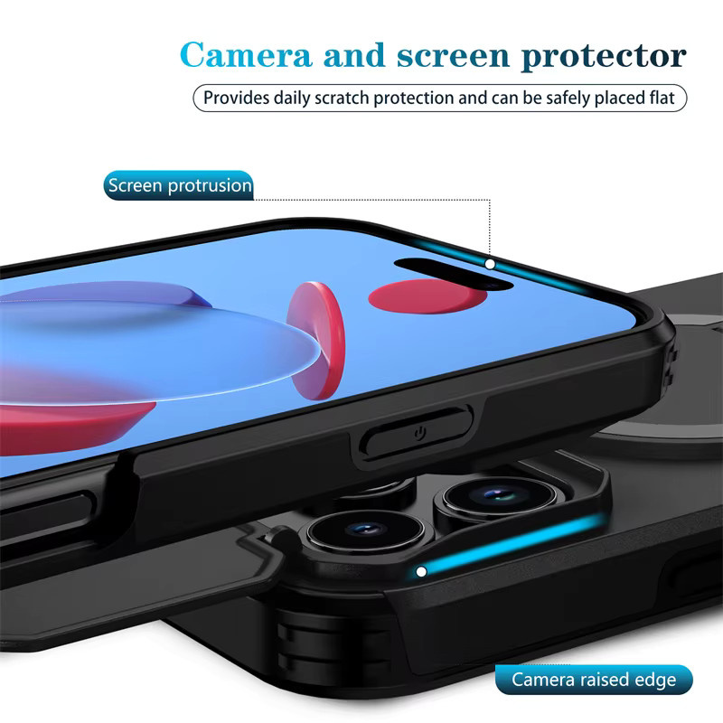 Rüstung Funda Schutzhülle mit Kamera-Objektivschutz und kabelloser Ladefunktion für Apple iPhone 17 Pro Max und iPhone 17 Pro Air, Schwarz - Bild 2