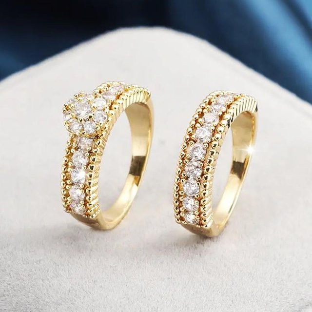 Huitan Fingerringe Set, Goldfarbe, Zirkonia, Damen - Bild 1