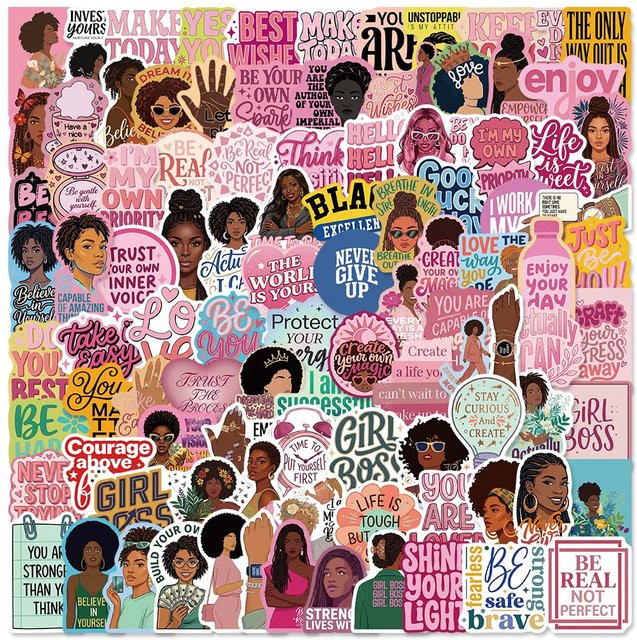 PickJoy Motivationsaufkleber für Frauen mit Afro-Zitaten, 100 Stück, Schwarz und Mehrfarbig - Bild 1