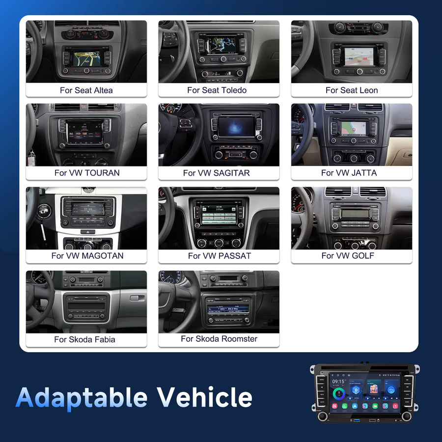 Podofo Android Autoradio 2 Din mit 7 Zoll Display, 2+64G, Schwarz, mit WiFi, GPS, Wireless CarPlay und Android Auto für Volkswagen, Seat und Skoda - Bild 2
