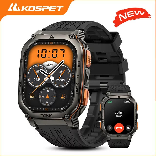 KOSPET TANK M3 Ultra GPS-Smartwatch für Herren mit Bluetooth-Anruf, Herzfrequenzmessung und 5 ATM Wasserdichtigkeit in Schwarz oder Silber für Android und iOS - Bild 1
