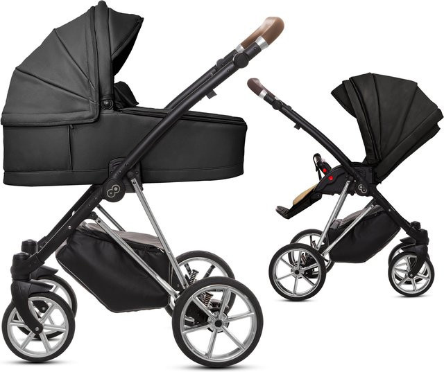TPFLiving 2in1 Kinderwagen Royal aus Kunstleder in Onyx mit silbernem Gestell - Bild 1