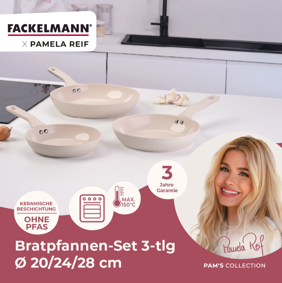 Fackelmann Pamela Reif Bratpfannen-Set, 3-teilig, Keramikbeschichtung, Beige - Bild 3