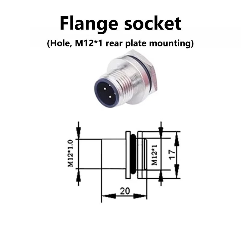 M12 Flanschmontierter Wasserdichter Sensorsteckverbinder mit Schraubgewinde Typ A in Silber, Stecker und Buchse erhältlich in 4, 5, 6, 8 oder 12-polig - Bild 2