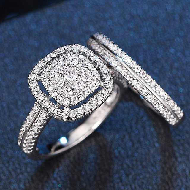 Huitan Classic Eheringe, Silber, Zirkonia, Damen - Bild 1
