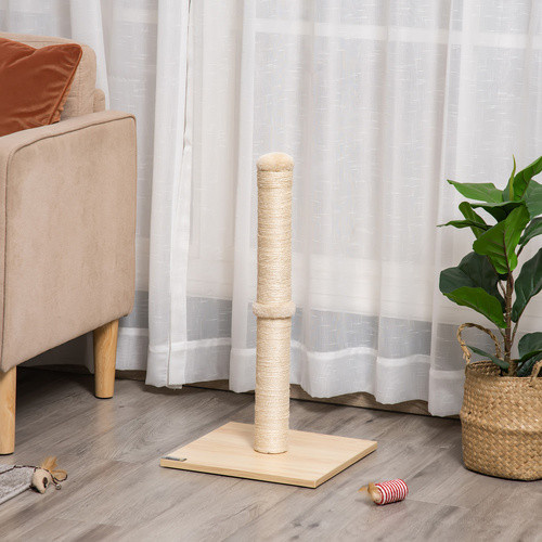 PawHut Kratzbaum für Katzen aus Sisal und Spanplatte mit integriertem Spielzeug, beige, B/T/H: 34 x 34 x 60 cm - Bild 3
