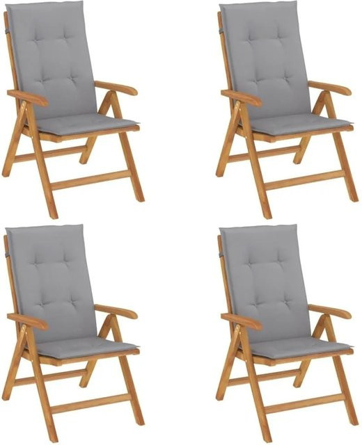 vidaXL Gartenstühle Set aus Teakholz mit grauen Kissen, 4er Set - Bild 1