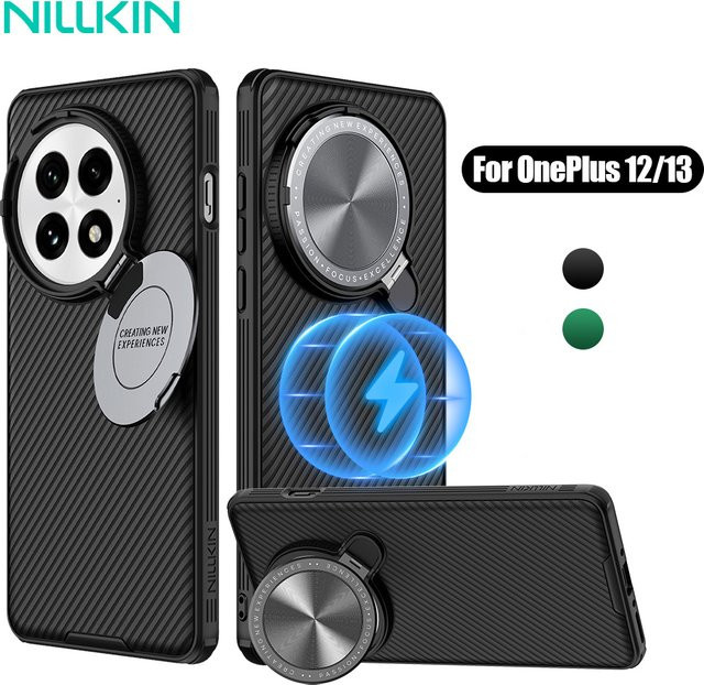 NILLKIN CamShield Pro MagSafe Schutzhülle für OnePlus 13 und OnePlus 12 mit Kamera-Schiebeabdeckung und Objektivschutz in Schwarz und Grün - Bild 1