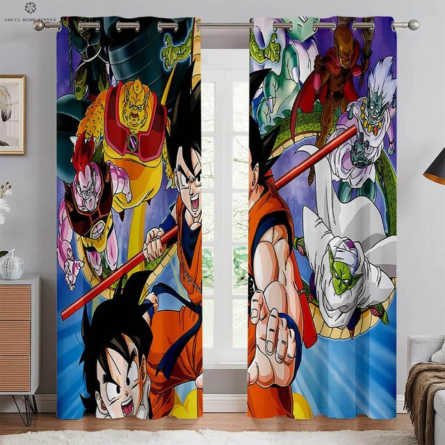 Yiran Furniture Japanische Drachen Animation Vorhänge aus Polyester, 2er-Set, Mehrfarbig, B: 50 cm, H: 130 cm - Bild 1