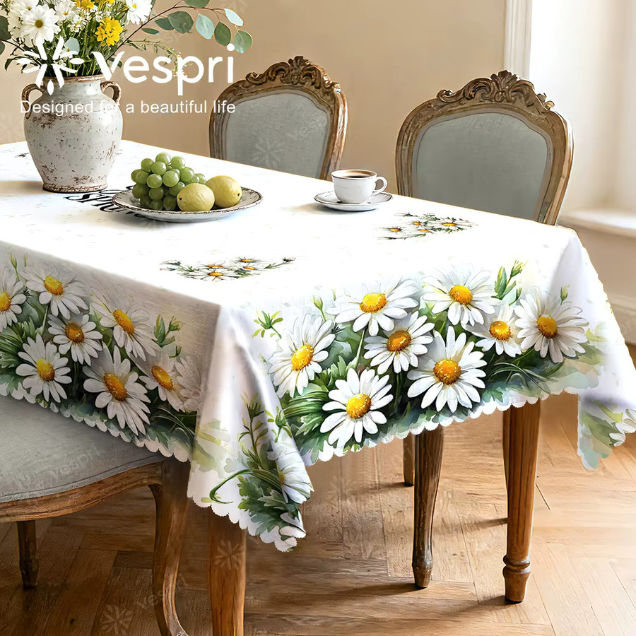 Vespri Frühlingstischdecke mit Blumenmuster in Weiß und Grün aus Polyester für Ostern und Partys - Bild 3