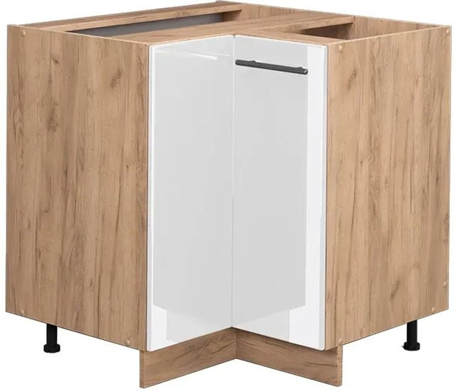 Vicco Eckunterschrank Fame-Line Küchenschrank in Weiß Hochglanz und Eiche mit Goldakzenten, modern mit Soft-Close-Türen und Einlegeböden, B/T/H: 82 x 80,5 x 52 cm - Bild 1