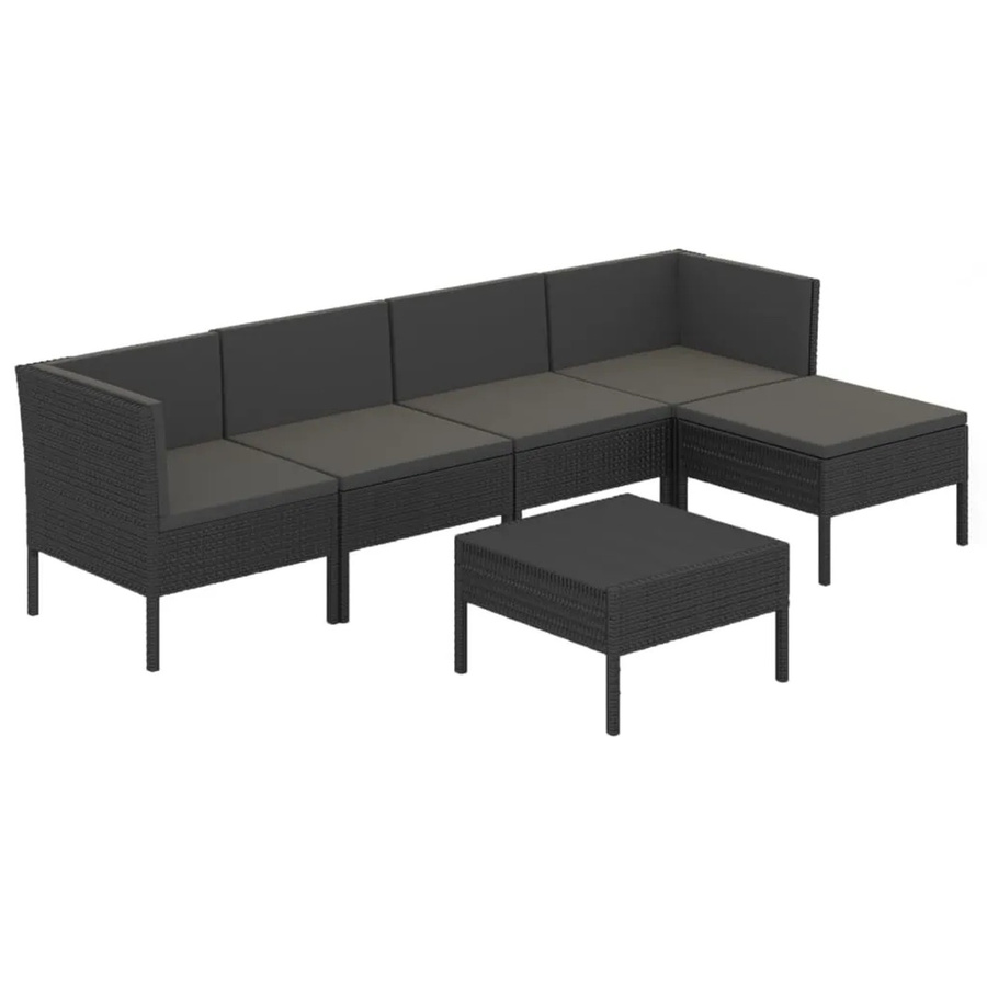 vidaXL 6-tlg Garten-Lounge-Set in L-Form aus Poly Rattan und Metall mit Auflagen in Schwarz - Bild 2