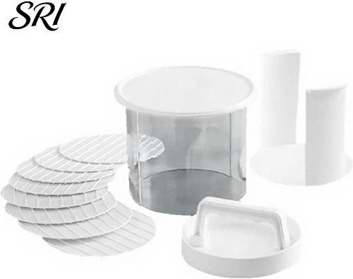 Manuelle Hamburger-Patty-Formpresse von shengruiliann, Antihaftbeschichteter Burger-Maker mit Aufbewahrungsbehälter und Trennblättern, Weiß und Transparent, B/T/H: 15,0 x 12,0 x 12,0 cm - Bild 1