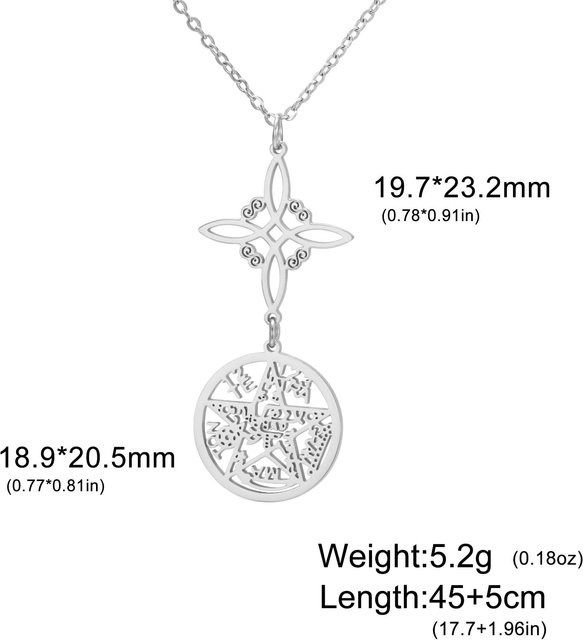 Rui Di Halskette Hexenknoten Pentagramm Tetragrammaton, Edelstahl, 45cm, Unisex - Bild 1