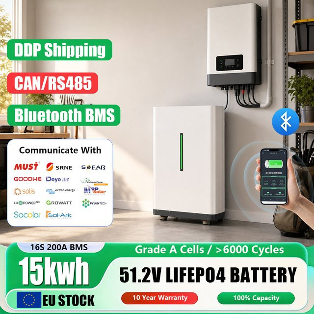 KEZIMO LiFePO4 Batterie 48V 300Ah mit Bluetooth BMS und integriertem Equalizer in Weiß - Bild 1