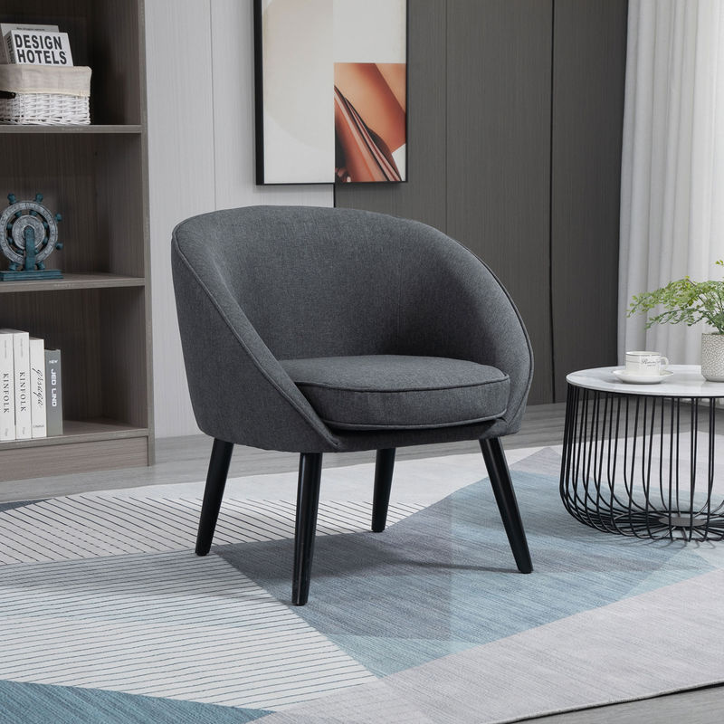 HOMCOM Loungesessel Polsterstuhl in Grau mit Leinen-Optik und Holzgestell, B/T/H: 71 x 65 x 75 cm - Bild 2