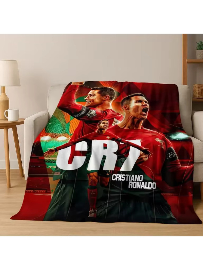 Faviora Flanelldecke mit 3D-Ziegen-Fußballstar-Ronaldo-Cartoon-Design, weiche und flauschige Überwurfdecke für Kinder, Mehrfarbig, B/T: 90 x 75 cm - Bild 2