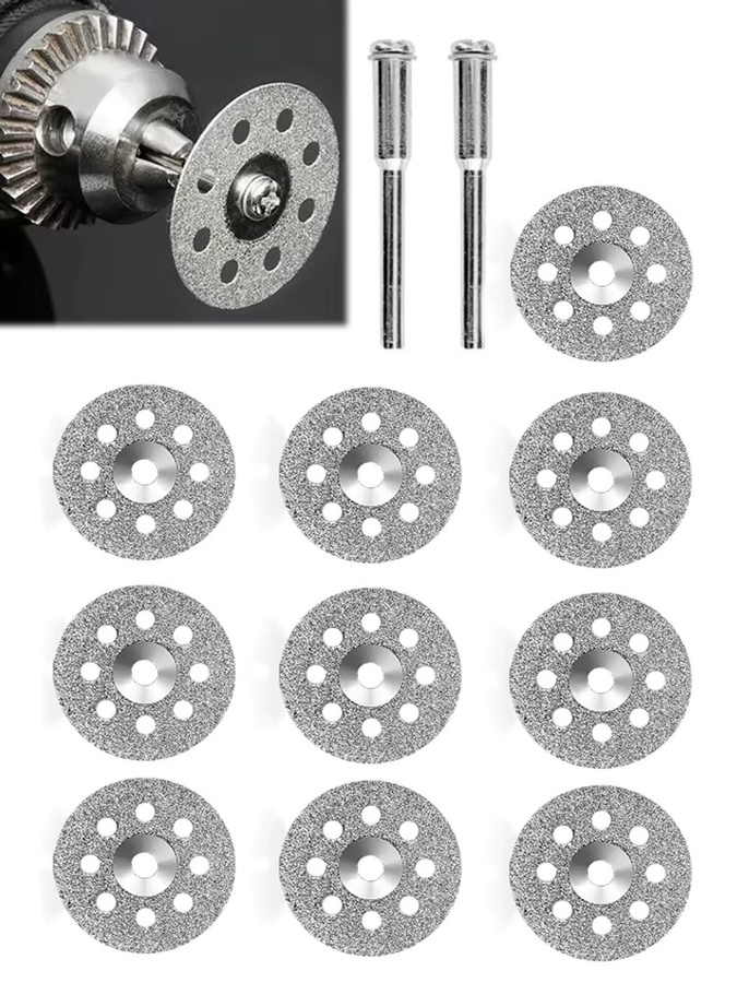 12-teiliges Trennscheiben-Set mit Dorn in Silber, 22 mm Durchmesser und 3 mm Stärke zum Schneiden von Metall und Stein - Bild 6