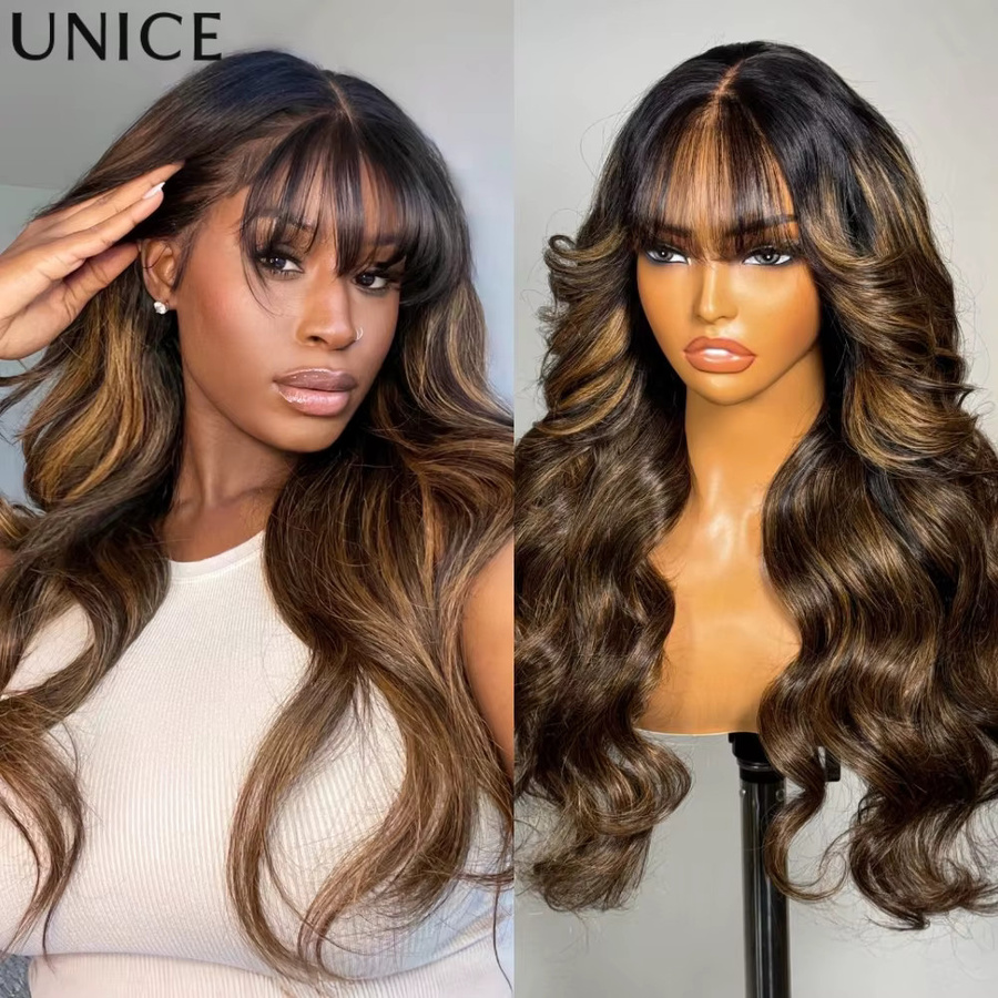 UNice Pre Everything Lace Frontal Perücke, Balayage Highlights, Loose Wave mit Pony - Bild 3