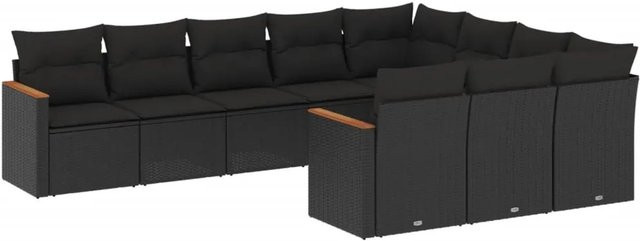 vidaXL 10-tlg. Garten-Sofagarnitur in L-Form aus Poly-Rattan mit Kissen und Stauraum, Schwarz - Bild 1