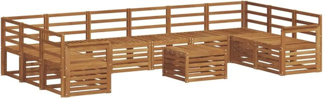 vidaXL Sofagarnitur aus Massivholz Akazie in Natur Braun, U-Form mit Tisch, Ecksofas und Sesseln im modernen Latten-Design - Bild 1