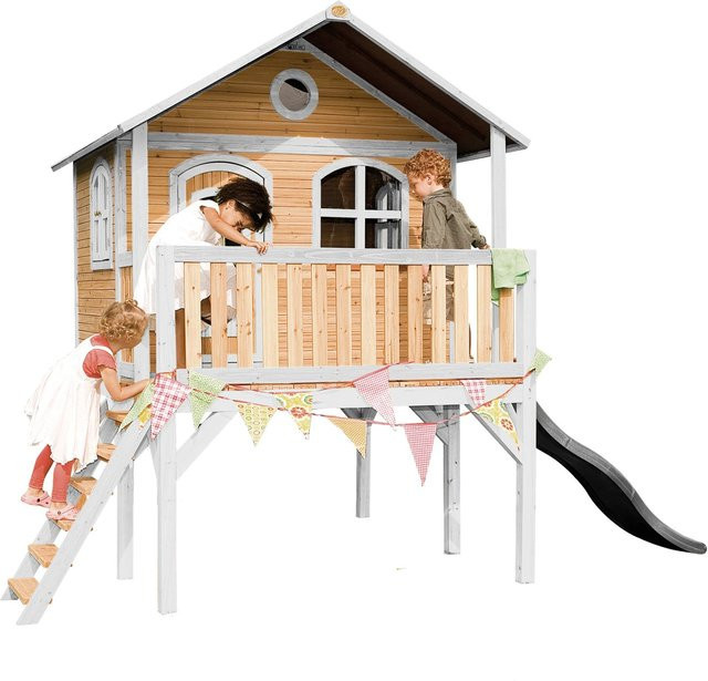 Axi Spielhaus Sophie mit Rutsche Braun Weiß Grau aus Hemlockholz - Bild 1