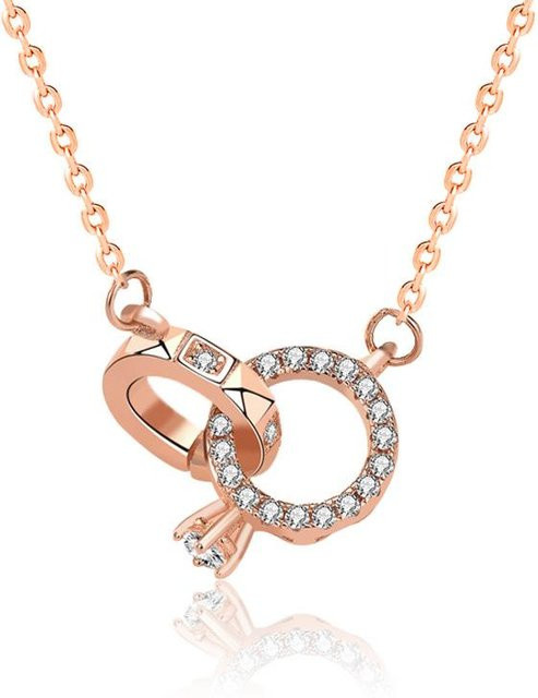 Halskette S925 Sterlingsilber, Doppelring, Diamantring, Damen - Bild 1
