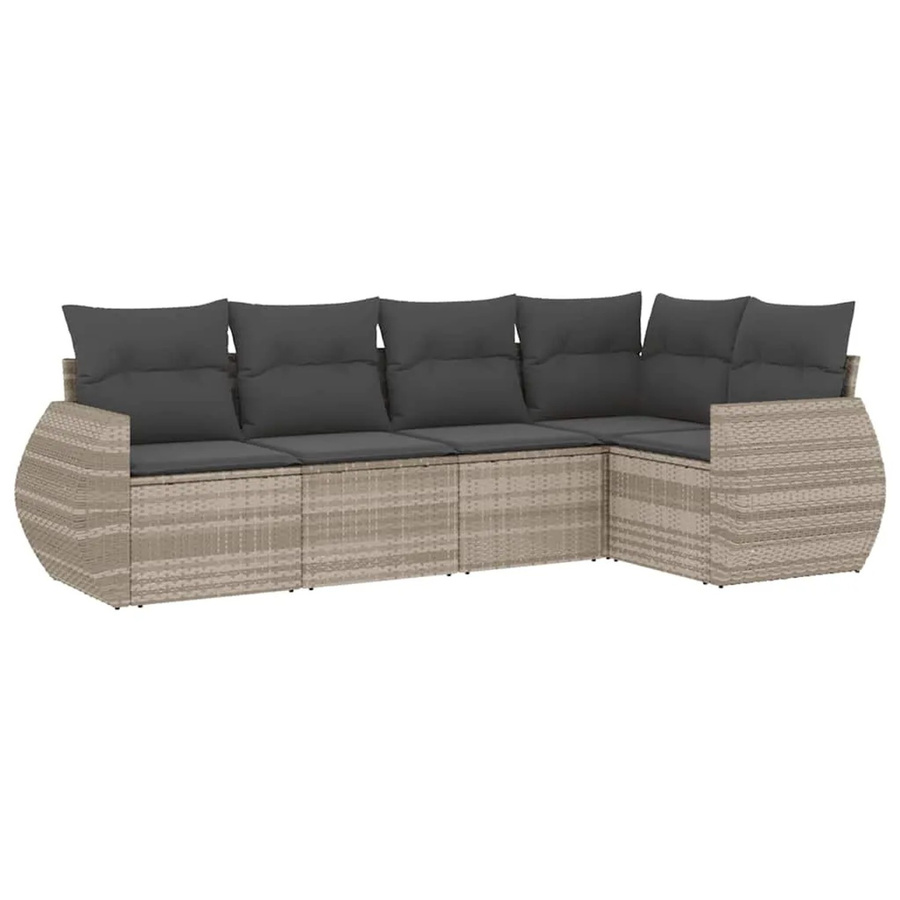 vidaXL 5-teilige Garten-Sofagarnitur in L-Form aus Poly-Rattan mit Kissen in Hellgrau - Bild 2
