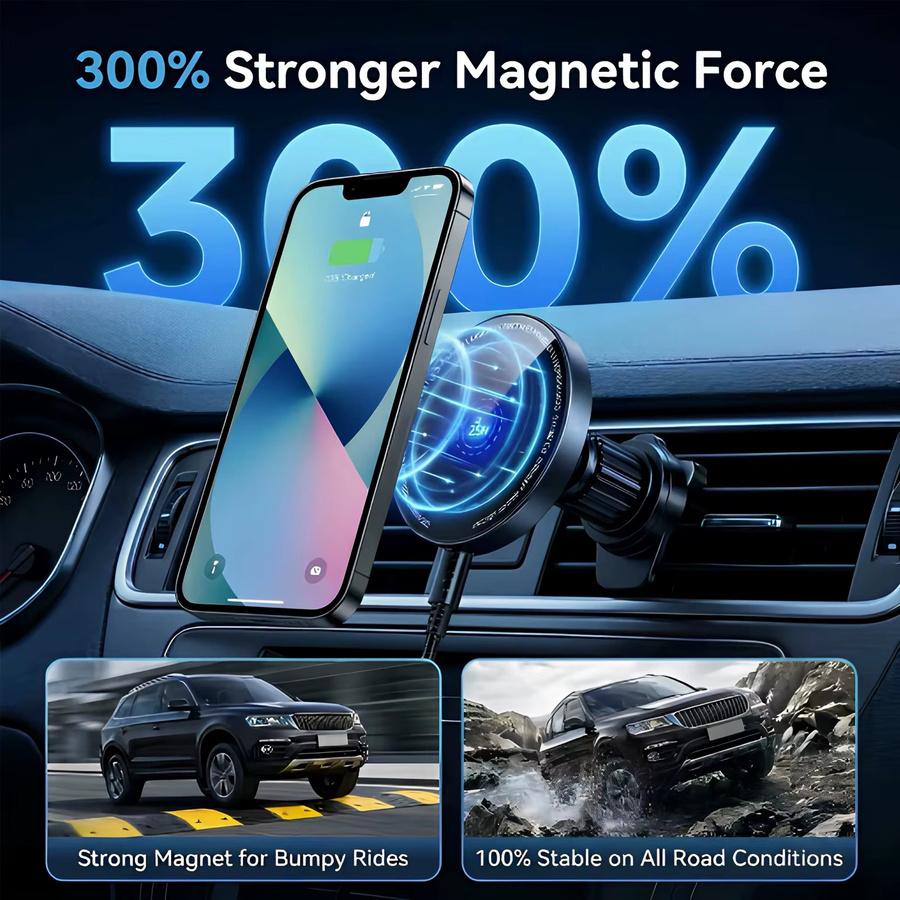 UYUXIO Magnetisches 25W Kabelloses Auto-Ladegerät in Schwarz für iPhone 17 16 15 14 13 12 Pro Max Plus als Auto-Lüftungshalterung - Bild 2