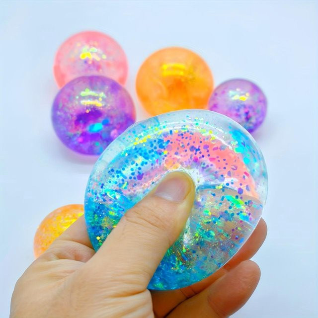 Topmix Geometrischer Glitzer Squishy Ball, licht grau - Bild 1