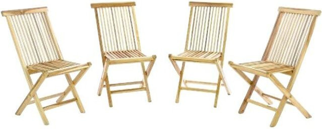VCM 4er Set Gartenstühle aus unbehandeltem Teakholz klappbar braun B/H/T: 46 x 89 x 62 cm - Bild 1