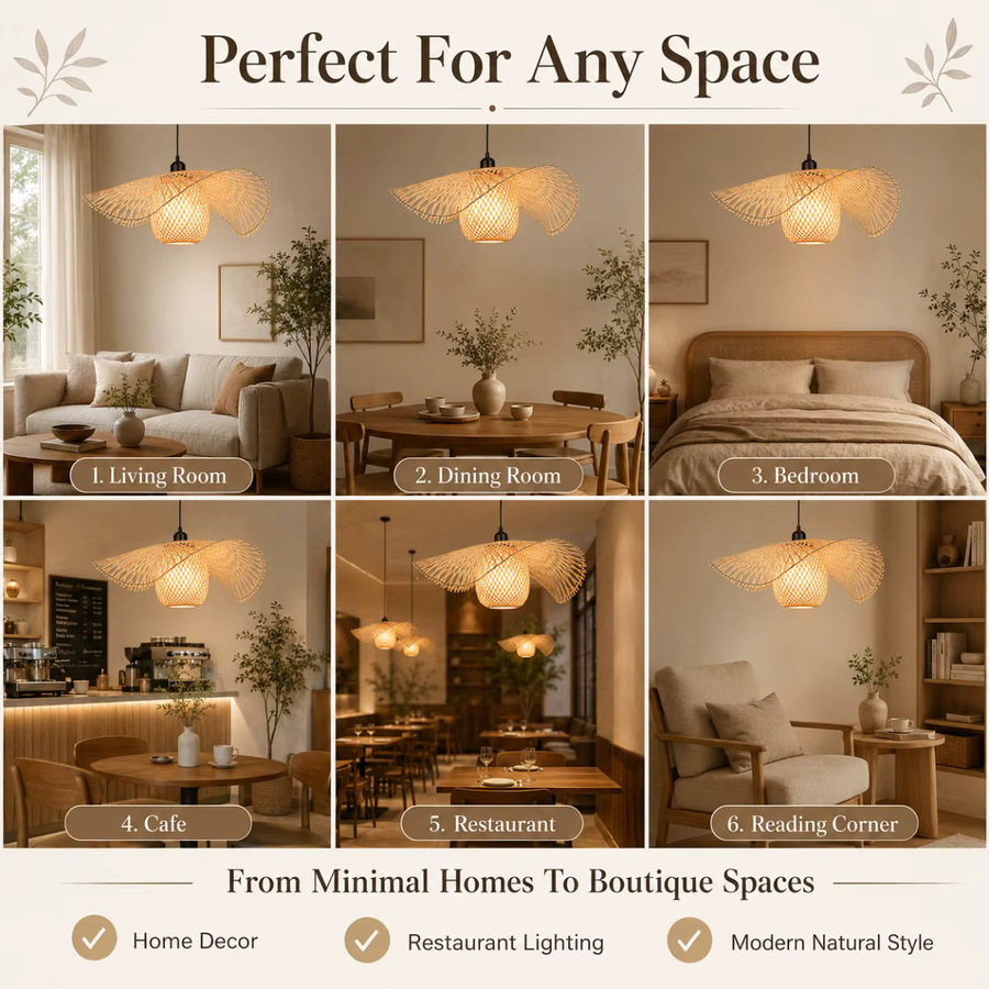 JOYINLED Wabi-Sabi Pendelleuchte aus Bambus und Rattan in Beige, LED Hängelampe für Wohnzimmer, Esszimmer und Schlafzimmer, Durchmesser: 55 cm - Bild 3