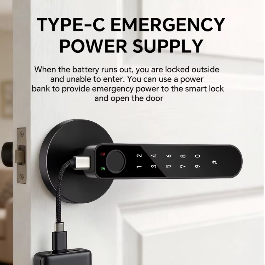 ICCSSI Smart Door Lock B208APRO Fingerabdruckschloss in Schwarz mit Tuya App, Passwort, IC-Karte und Schlüsselentriegelung sowie mehrsprachiger Audio-Wiedergabe - Bild 5