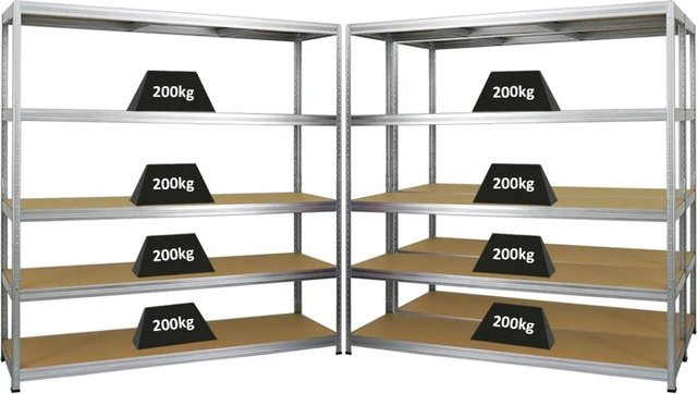 PROREGAL Schwerlastregal Giant Elephant Set aus 3 Stück, silber, H x B x T: 180 x 180 x 45 cm, mit verstellbaren MDF-Holzböden, Fachlast 200 kg, pulverbeschichtet - Bild 1