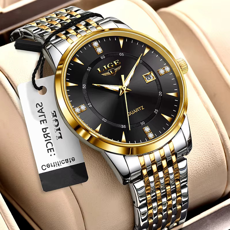 LIGE Armbanduhr, Chronograph, Quarz, Edelstahl, Bicolor, gold blue, Damen - Bild 6