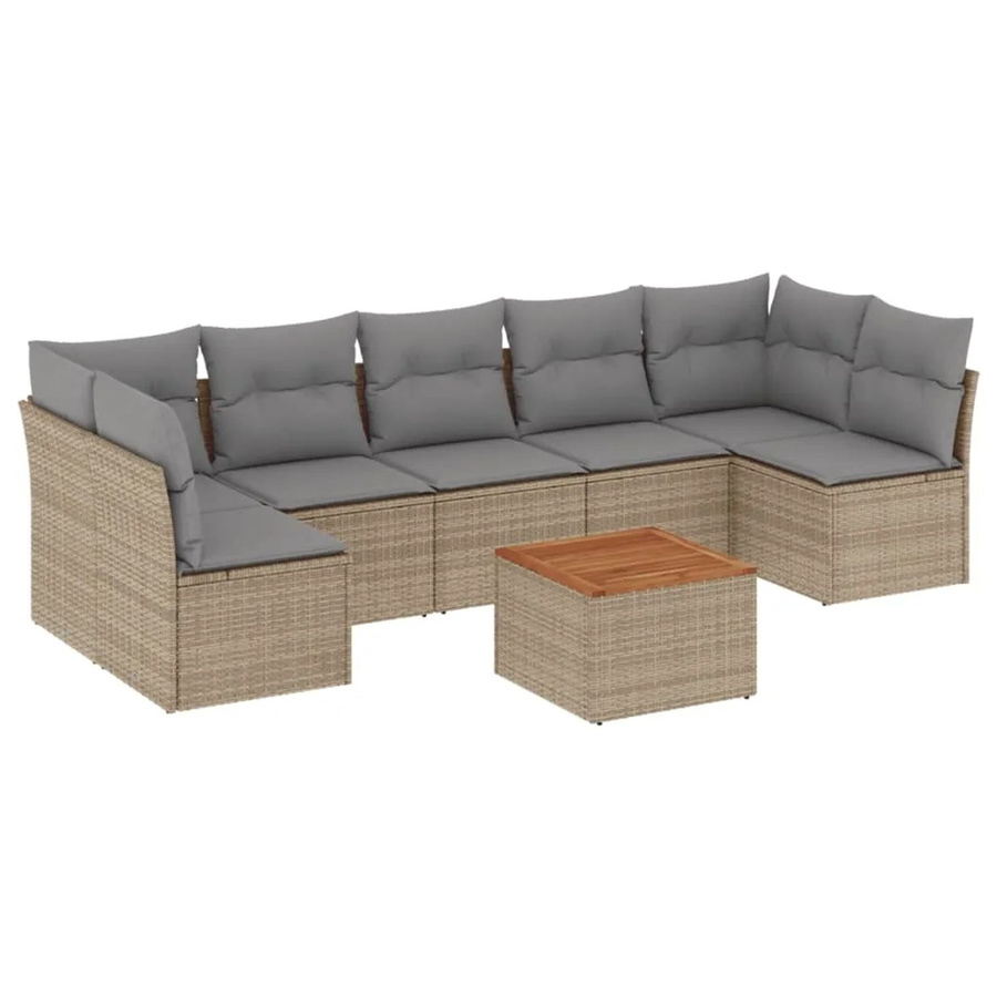 vidaXL 8-tlg Garten-Sofagarnitur aus Poly-Rattan und Akazienholz in Beige und Braun - Bild 2