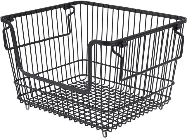 mfySpace Gefrierschrank-Organizer aus Metall, stapelbarer Drahtkorb für Obst und Fleisch, Schwarz-Grau - Bild 1