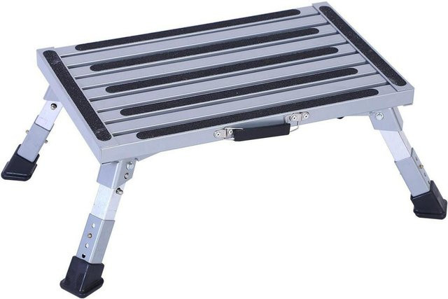 Aimo Wohnmobil Trittschemel mit 4 Stufen, verstellbarer und faltbarer Trittschemel aus Aluminiumlegierung, tragbare Anti-Rutsch Plattform für Erwachsene, Grau - Bild 1