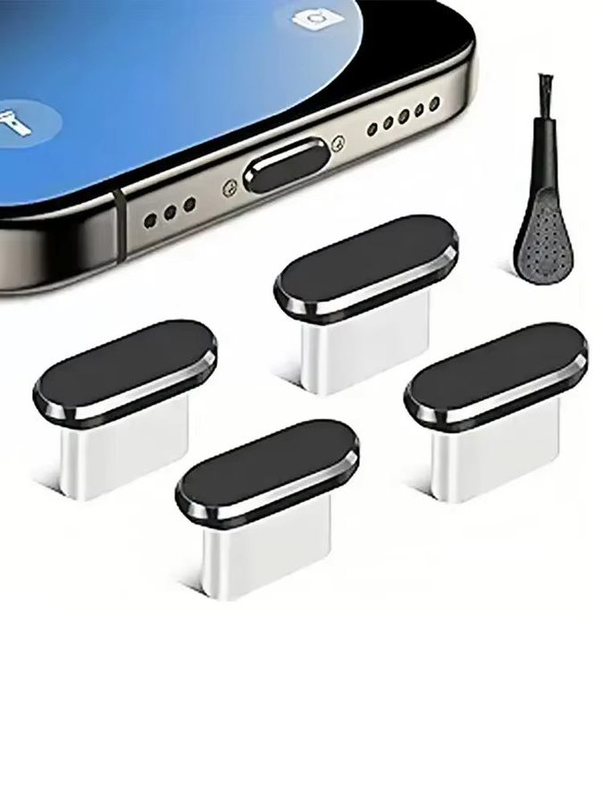 4-teiliges USB-C Staubschutz-Set in Silber mit Reinigungsbürste und Anti-Staub-Abdeckkappen für Samsung und alle USB-C Smartphones - Bild 6