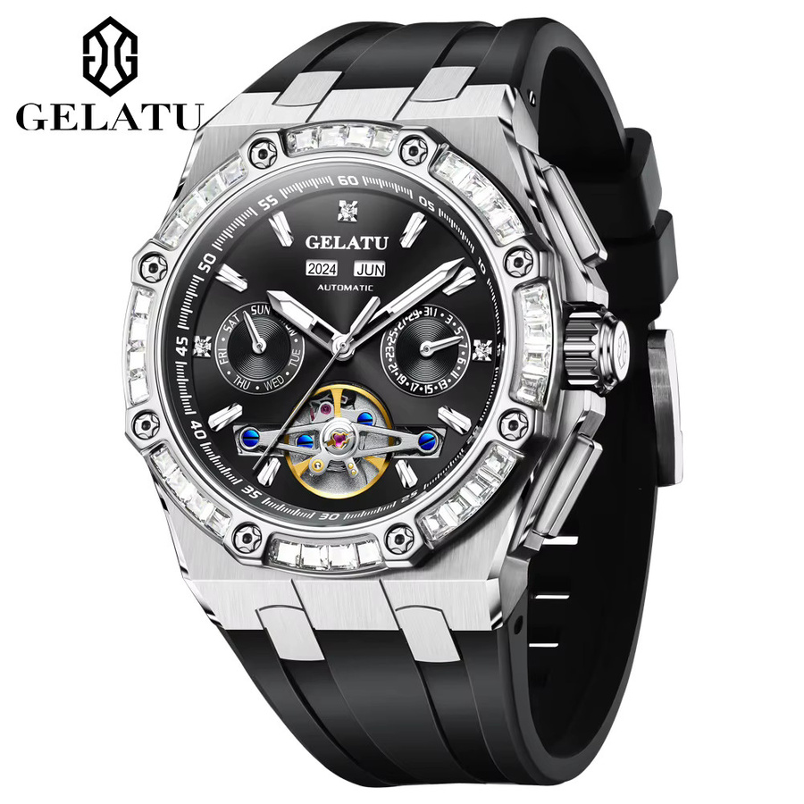 GELATU Armbanduhr, Automatik, Diamantbesetzt, Mondphase, Silikon, Herren - Bild 2