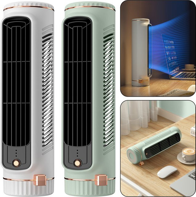 KISS-THE NIGHT Mini-Blattloser Ventilatorturm in Weiß mit 3 Geschwindigkeitsstufen und einstellbaren Modi als Schreibtisch-Lufterkühler - Bild 1