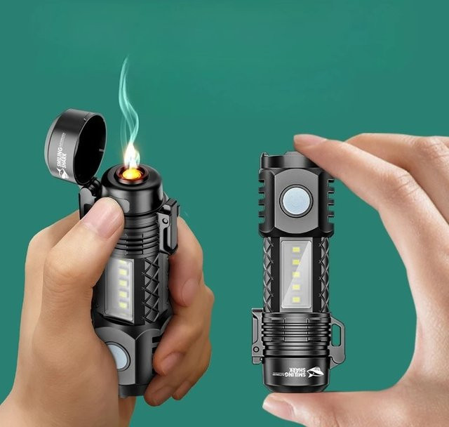 Multifunktionale LED-Taschenlampe und USB-aufladbares Feuerzeug in Shark Black - Bild 1