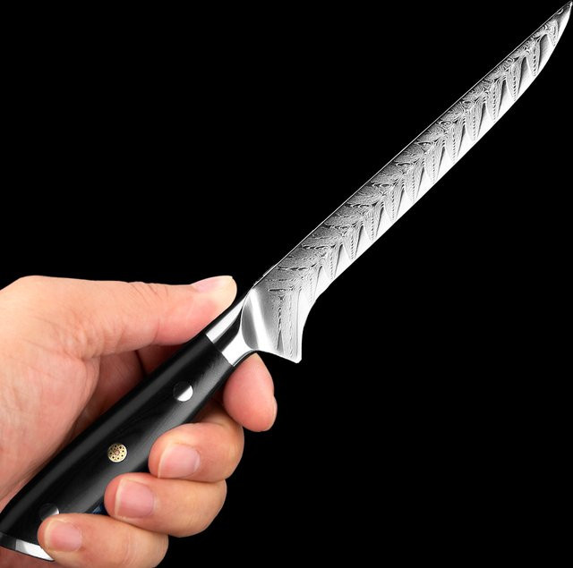 XITUO Ausbeinmesser aus japanischem Damaszener Stahl mit scharfer gebogener flexibler Klinge für Fisch, Geflügel und Fleisch - Bild 1