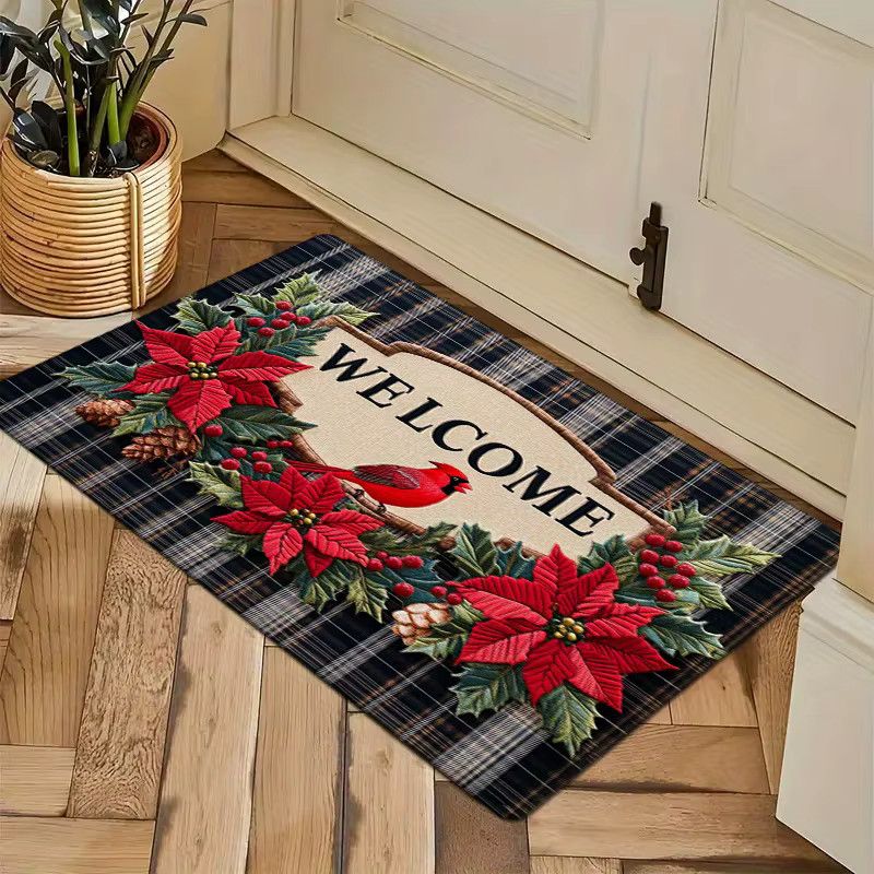 VIKAMA Dekorative Weihnachtsfußmatte American Vintage Plaid mit Cardinal Ichiban Print - Bild 3